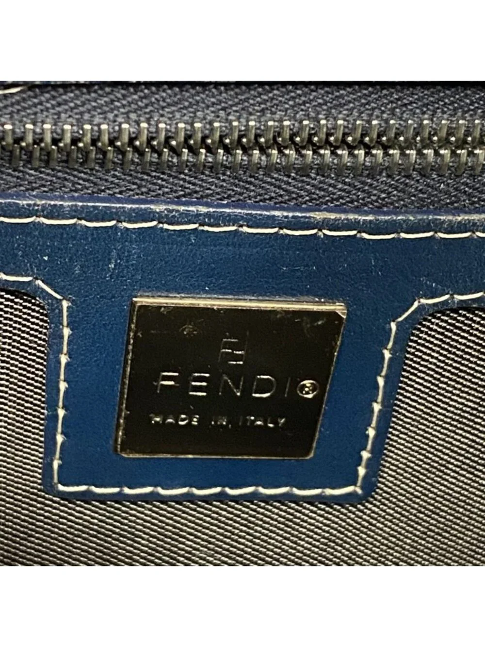 Fendi Handbag Canvas Navy Silver